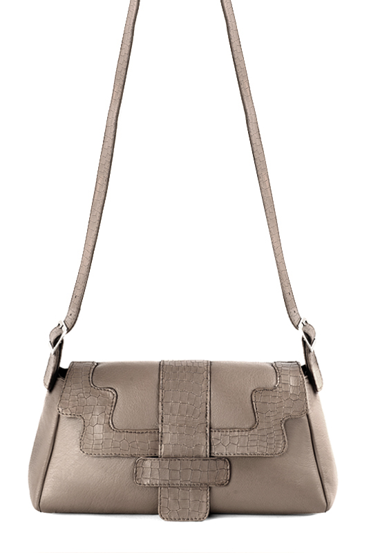 Bronze beige women's dress handbag, matching pumps and belts. Top view - Florence KOOIJMAN